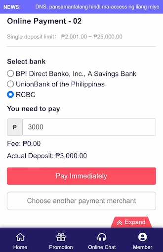 Step 3: Select a bank we recommend and enter the amount you want to pay. Click “Pay Immediately”.